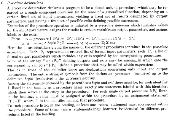 Part of the definition of procedure declarations.