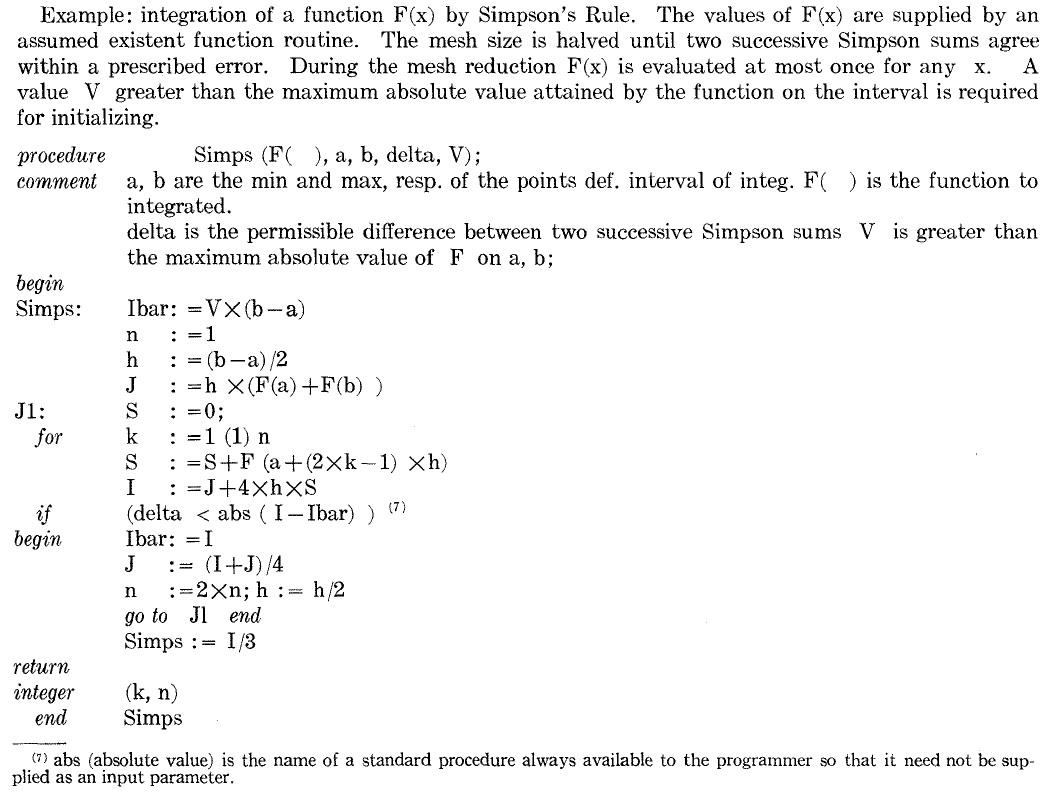An example IAL program taken from the Preliminary Report: International Algebraic Language.