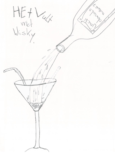 Margaret’s realistic depiction of filling the cocktail glass. She annotated it with “It is filling with wisky” (C1)